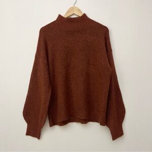 Maroon Knit Slouchy Mock Neck Sweater